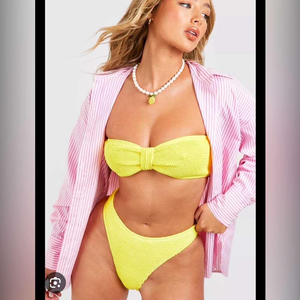 Boohoo Yellow Crinkle Knot Bandeau Bikini Set